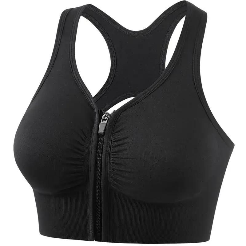 Front Zip Hollow Back Sports Bra for Women - Image 2