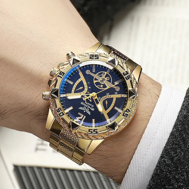 Men's Gold Quartz Watch with Blue Dial & Diamond Clasp — feature 4