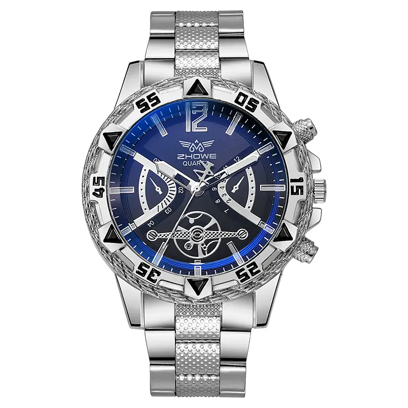 Men's Gold Quartz Watch with Blue Dial & Diamond Clasp - Image 2