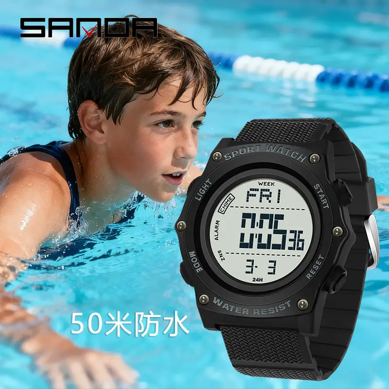 Sanda Digital Waterproof Student Swim Watch Black - Image 7
