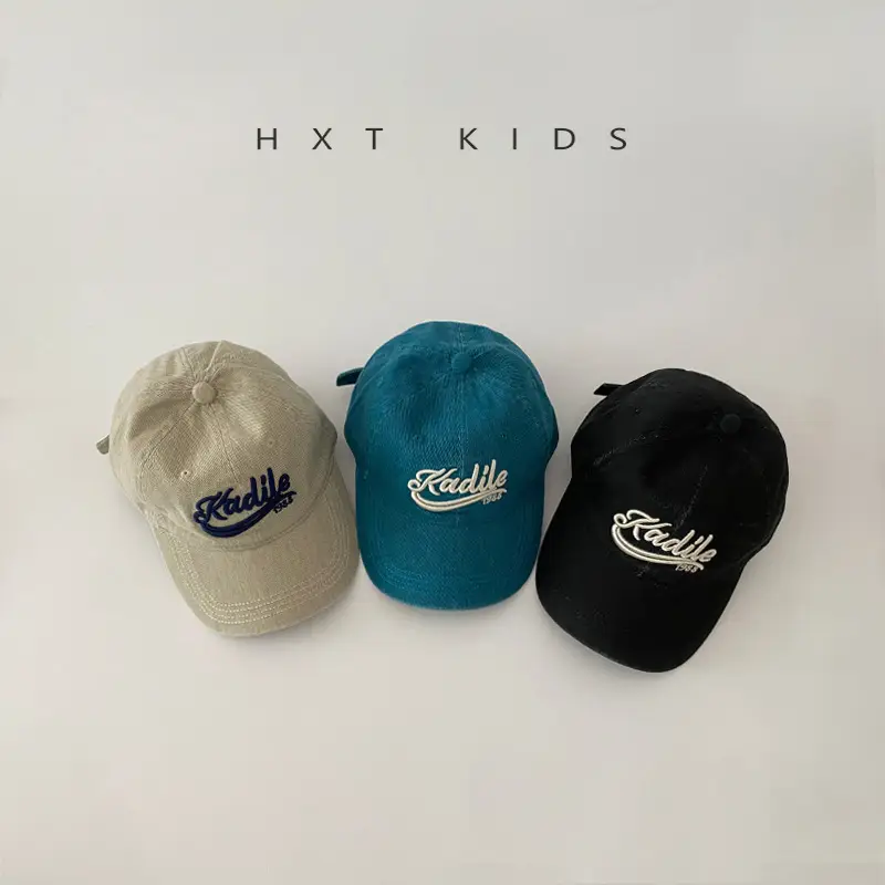 Children's Maroon Embroidered Cap Spring Autumn Washed