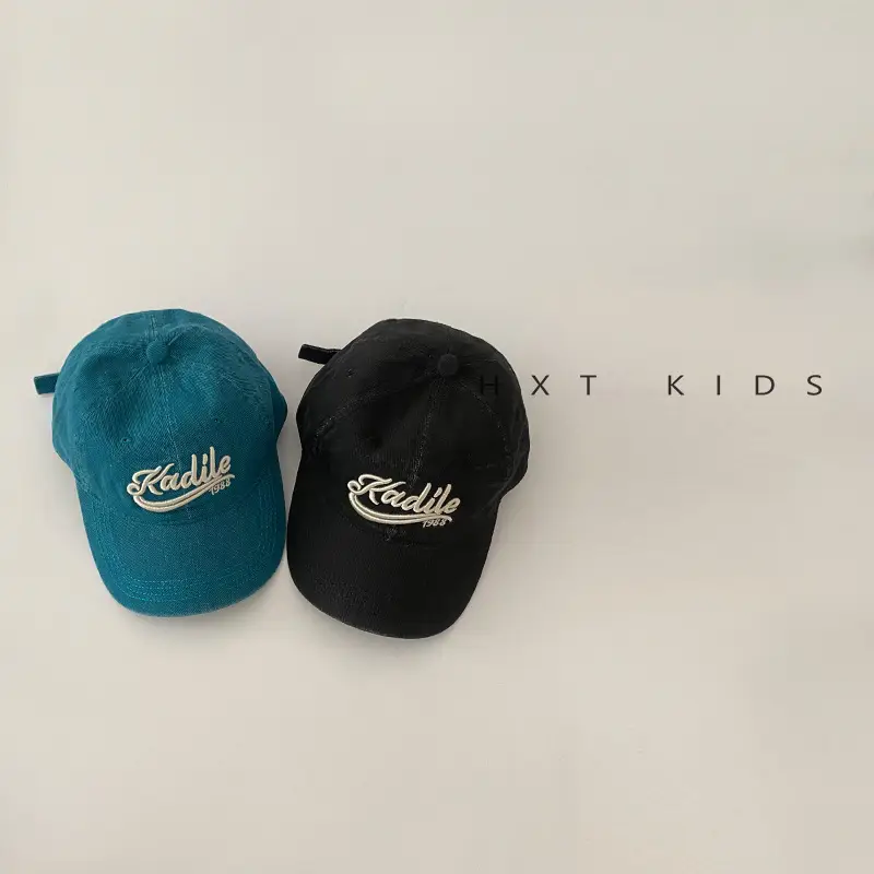 Children's Maroon Embroidered Cap Spring Autumn Washed