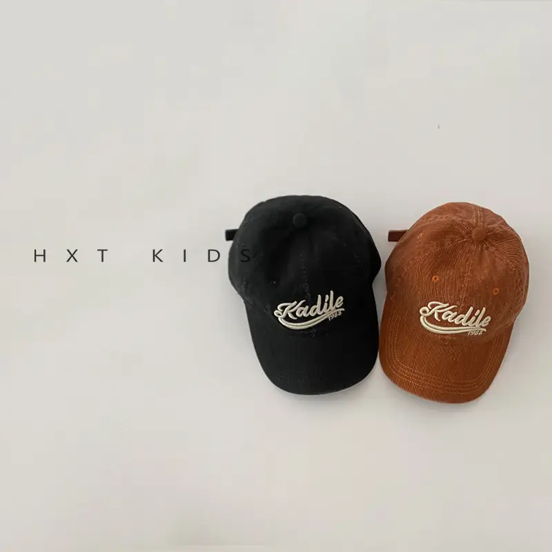 Children's Maroon Embroidered Cap Spring Autumn Washed