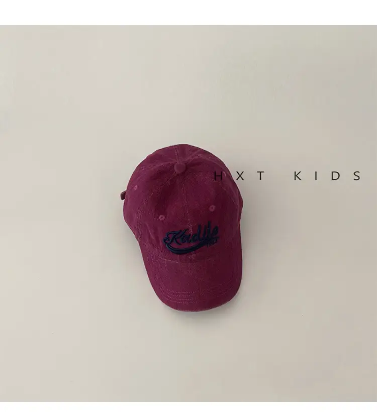 Children's Maroon Embroidered Cap Spring Autumn Washed — feature 8
