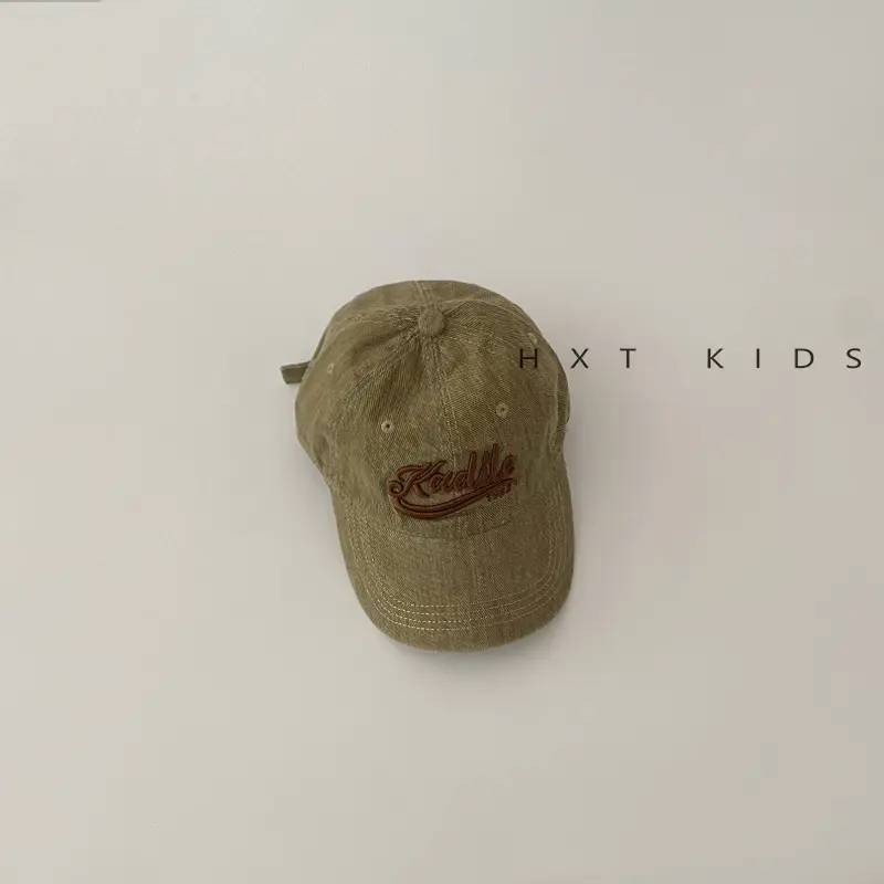 Children's Maroon Embroidered Cap Spring Autumn Washed