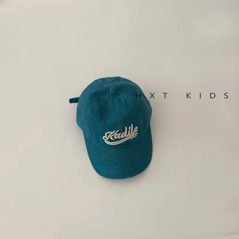 Children's Maroon Embroidered Cap Spring Autumn Washed