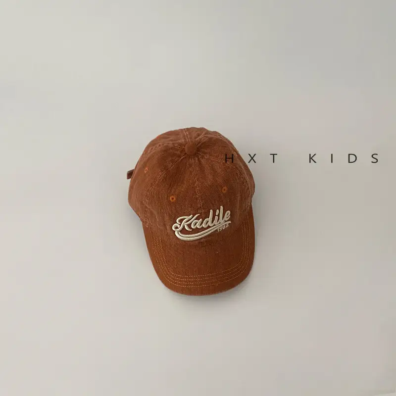 Children's Maroon Embroidered Cap Spring Autumn Washed