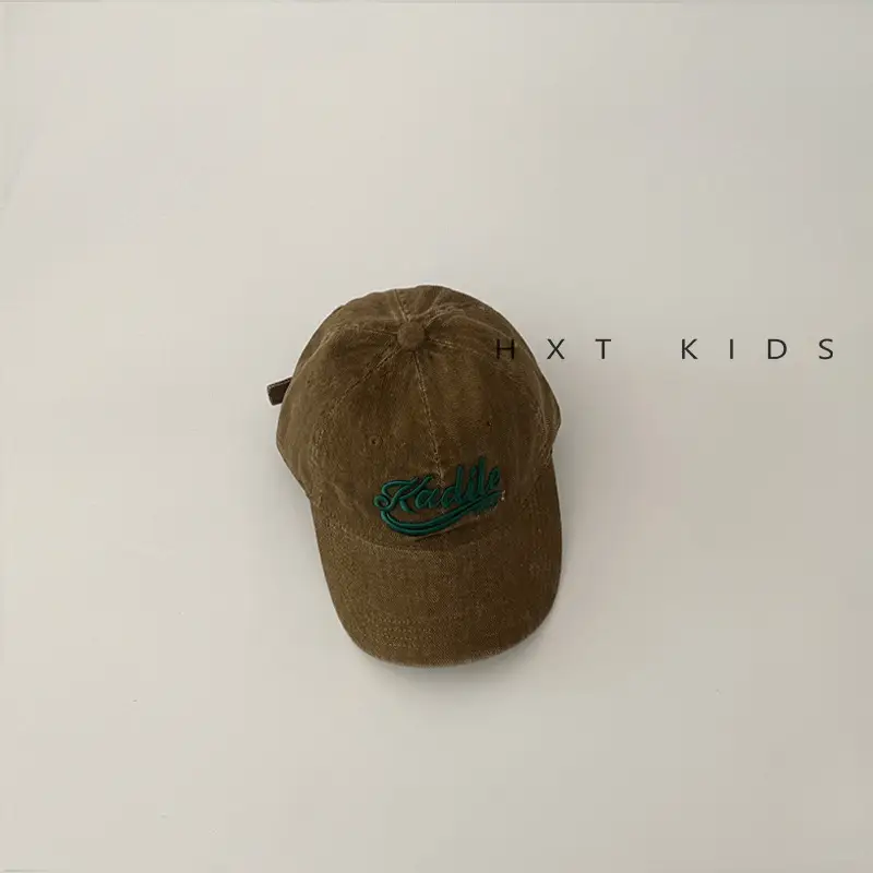 Children's Maroon Embroidered Cap Spring Autumn Washed