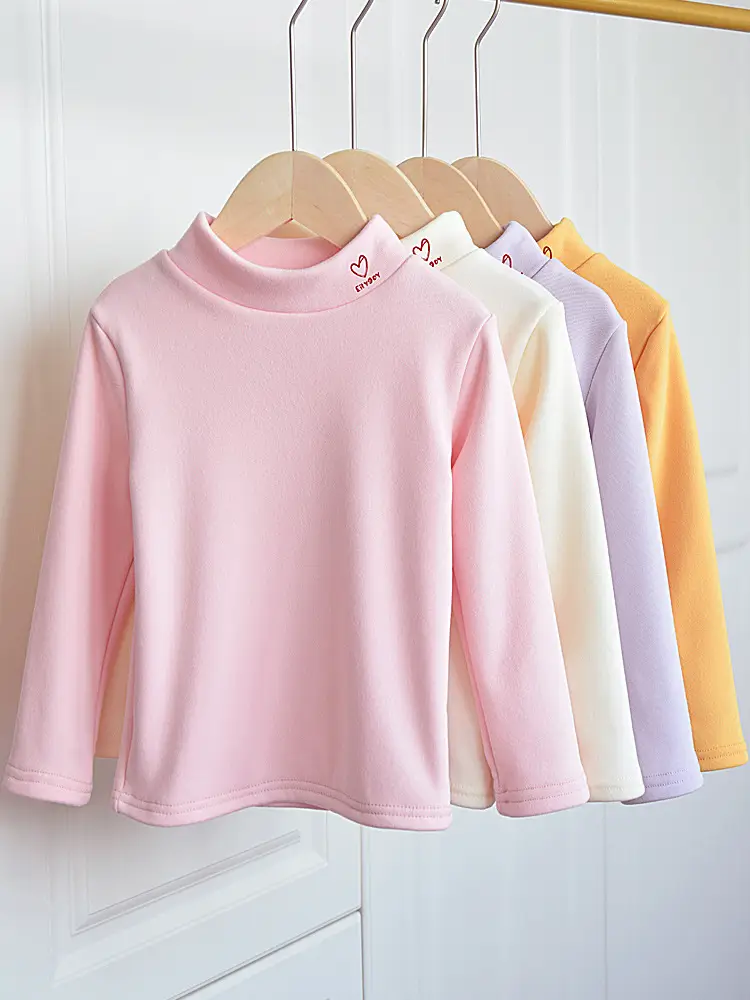 Autumn Winter Velvet T-Shirt for Boys Girls Half High Collar - Image 8