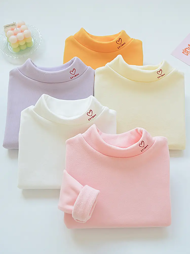 Autumn Winter Velvet T-Shirt for Boys Girls Half High Collar - Image 9