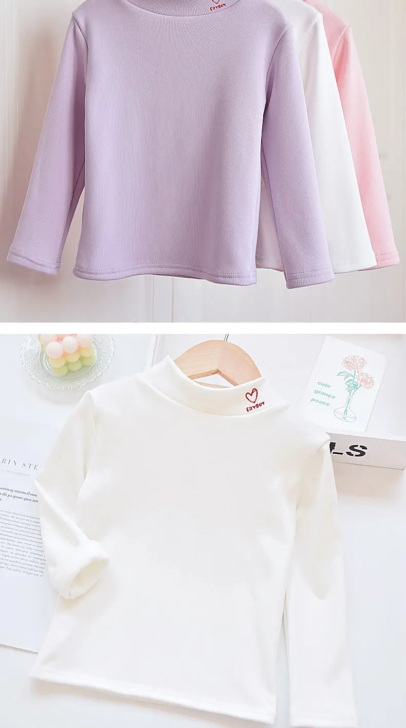 Autumn Winter Velvet T-Shirt for Boys Girls Half High Collar — feature 10