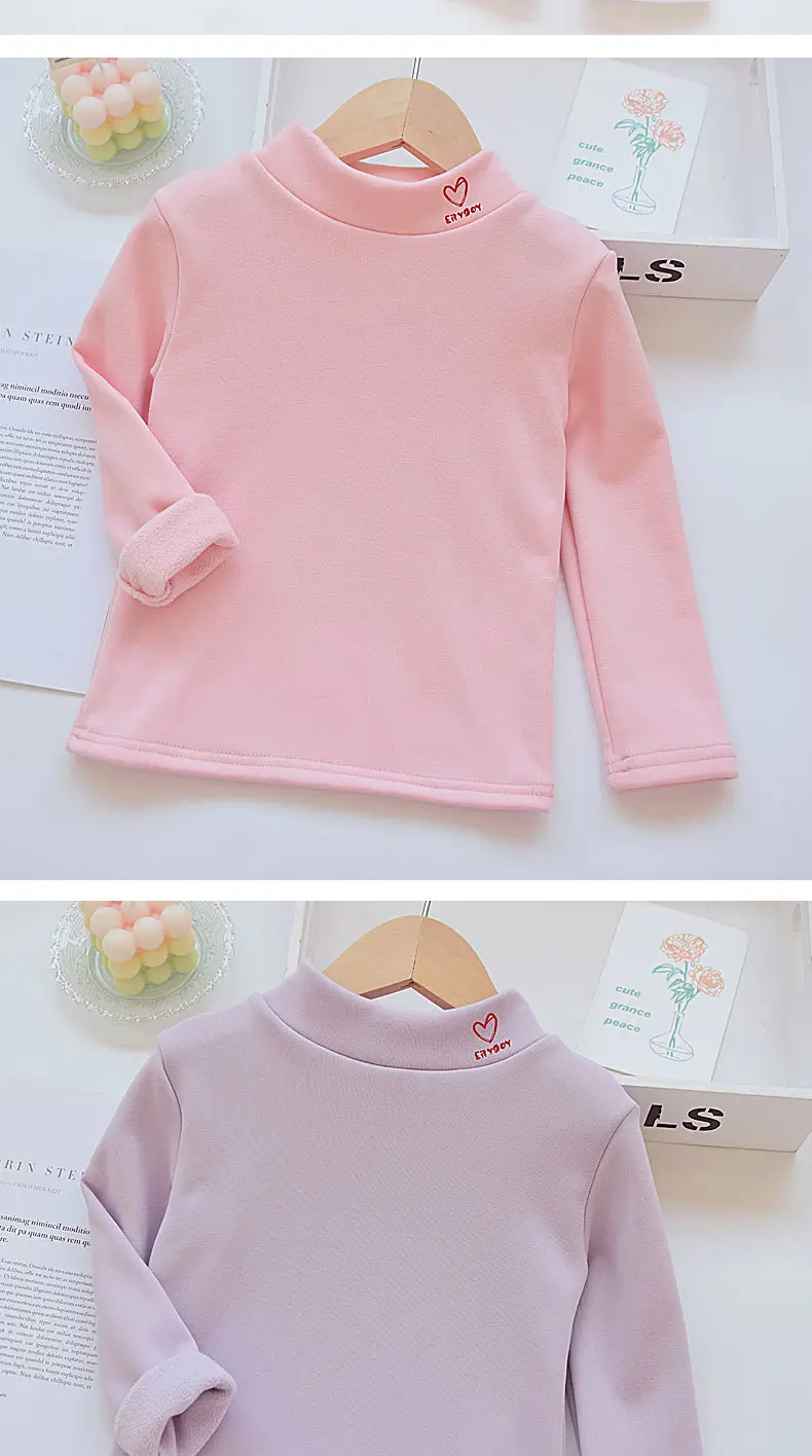 Autumn Winter Velvet T-Shirt for Boys Girls Half High Collar — feature 11