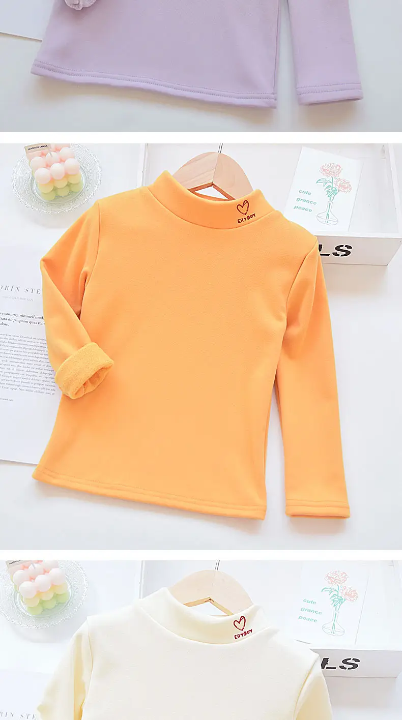 Autumn Winter Velvet T-Shirt for Boys Girls Half High Collar — feature 12