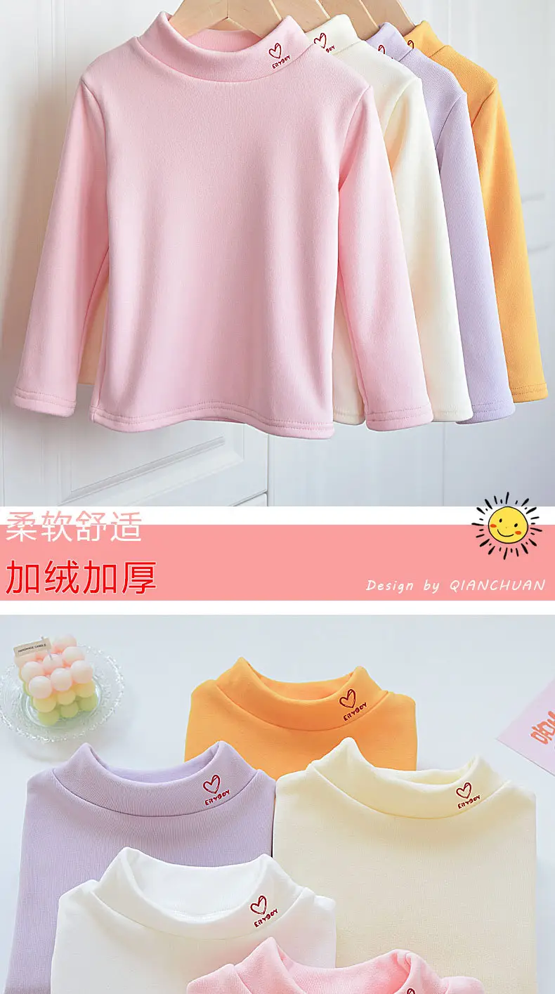 Autumn Winter Velvet T-Shirt for Boys Girls Half High Collar — feature 3