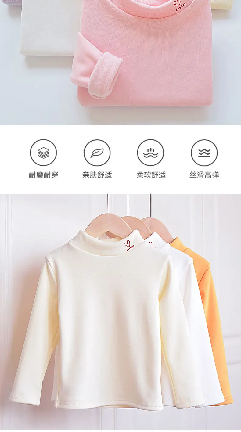 Autumn Winter Velvet T-Shirt for Boys Girls Half High Collar — feature 4