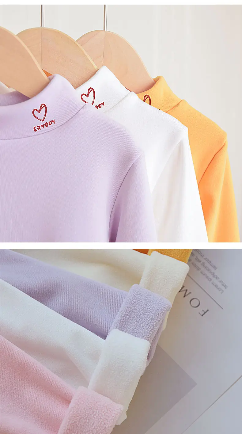 Autumn Winter Velvet T-Shirt for Boys Girls Half High Collar — feature 5