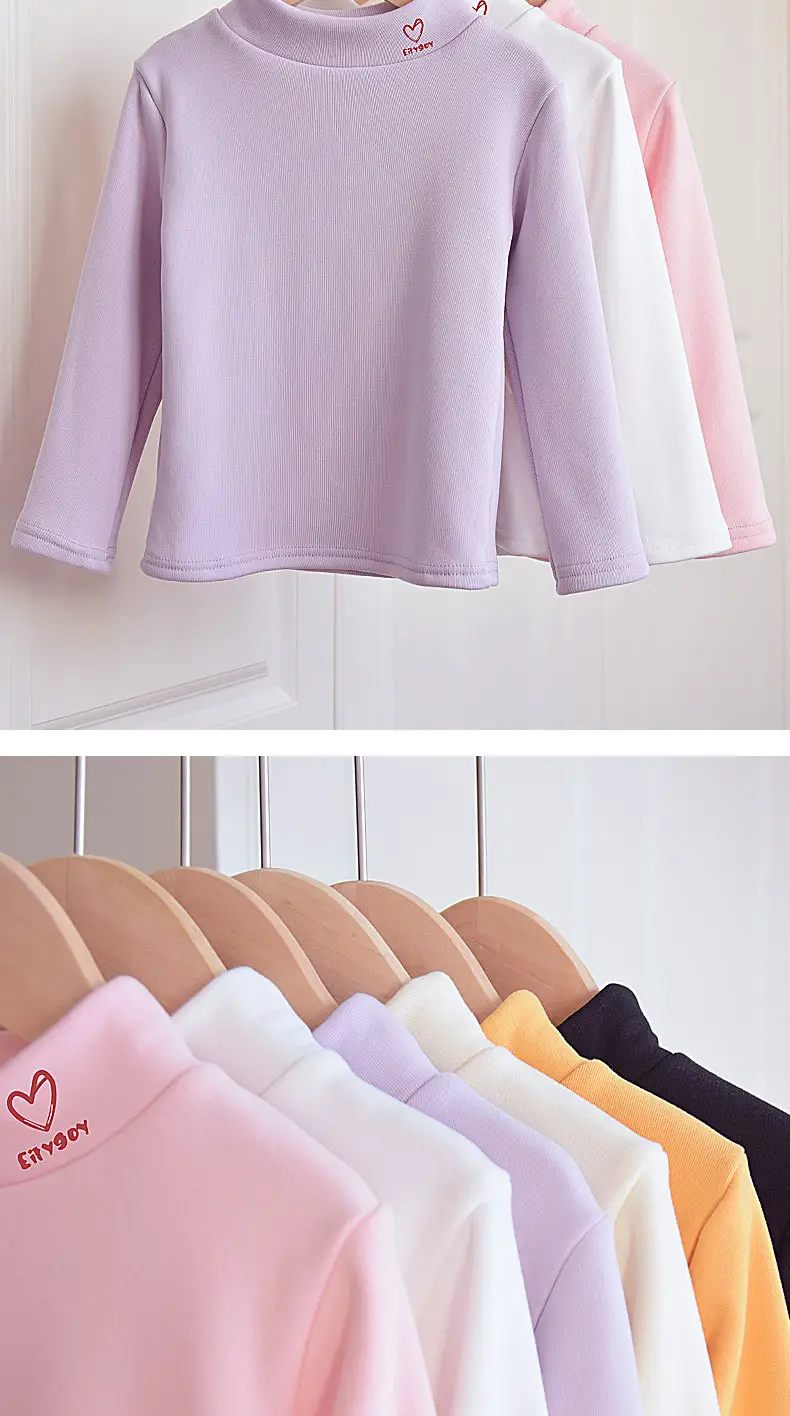 Autumn Winter Velvet T-Shirt for Boys Girls Half High Collar — feature 8