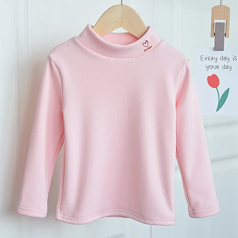 Autumn Winter Velvet T-Shirt for Boys Girls Half High Collar - Image 3