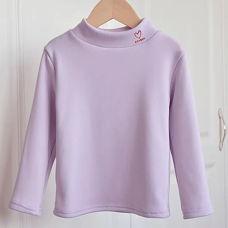 Autumn Winter Velvet T-Shirt for Boys Girls Half High Collar - Image 4
