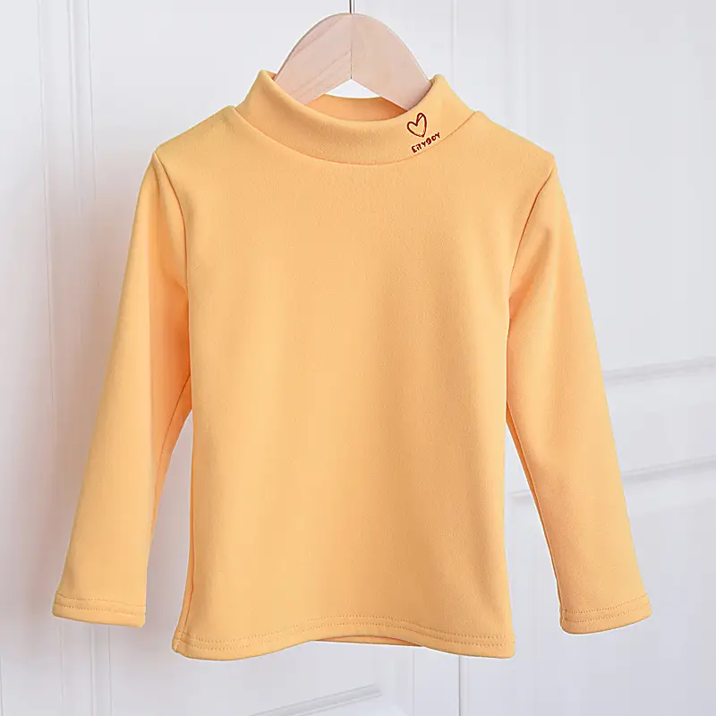 Autumn Winter Velvet T-Shirt for Boys Girls Half High Collar - Image 5