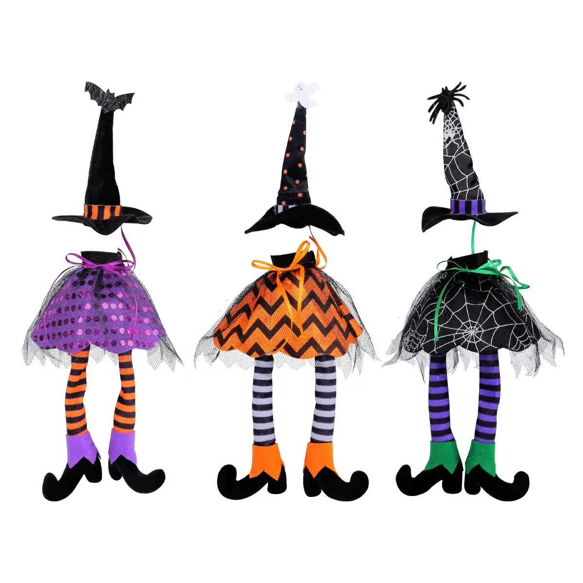 Halloween Witch Hat Set Orange Striped Long Leg Wine Bottle Decor - Image 8