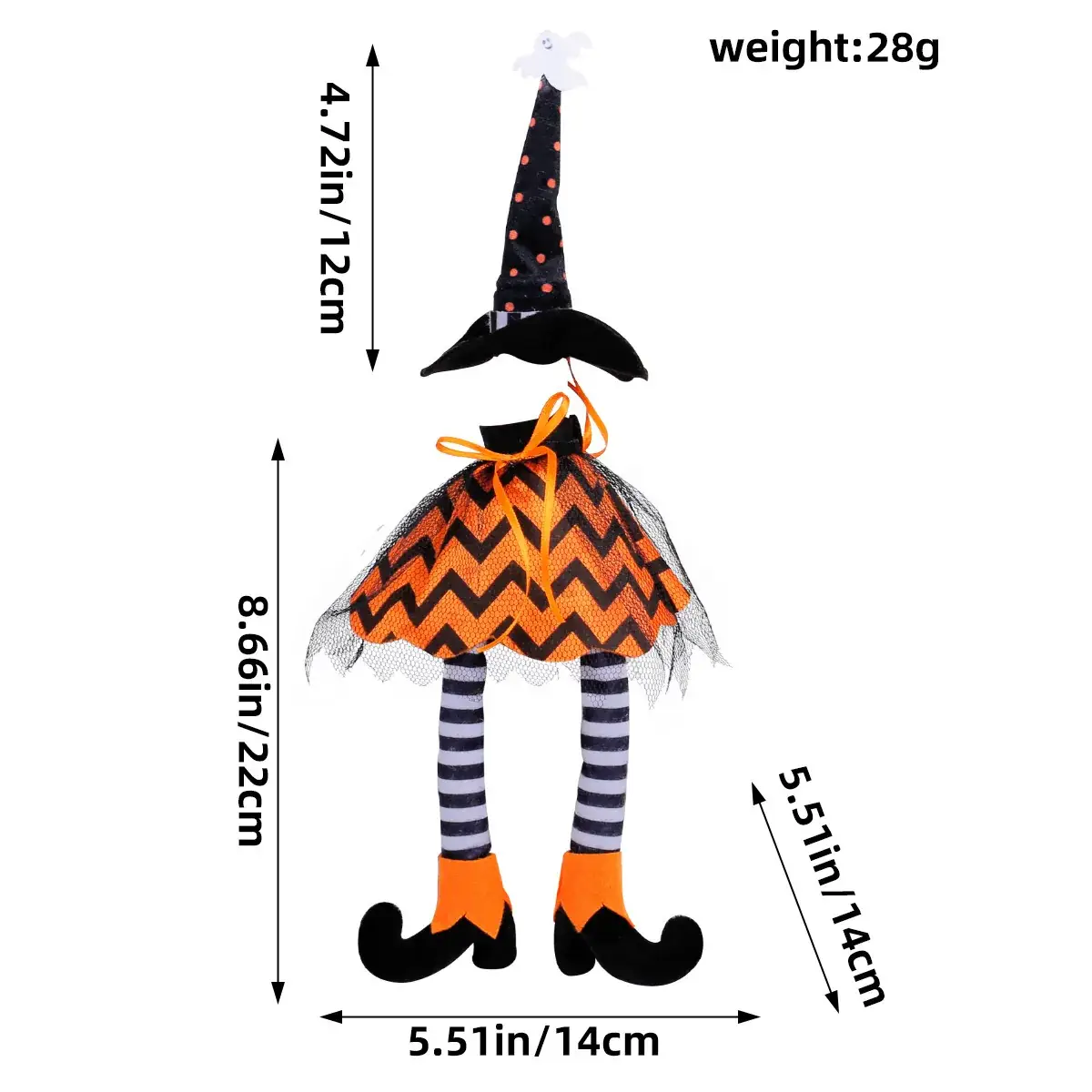 Halloween Witch Hat Set Orange Striped Long Leg Wine Bottle Decor - Image 2