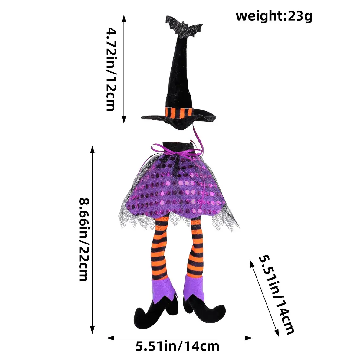 Halloween Witch Hat Set Orange Striped Long Leg Wine Bottle Decor - Image 3
