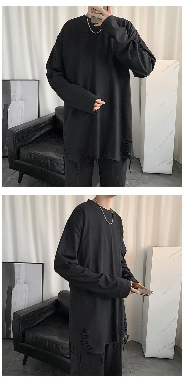 Men White Long Sleeve Holes T-Shirt 2024 — feature 10