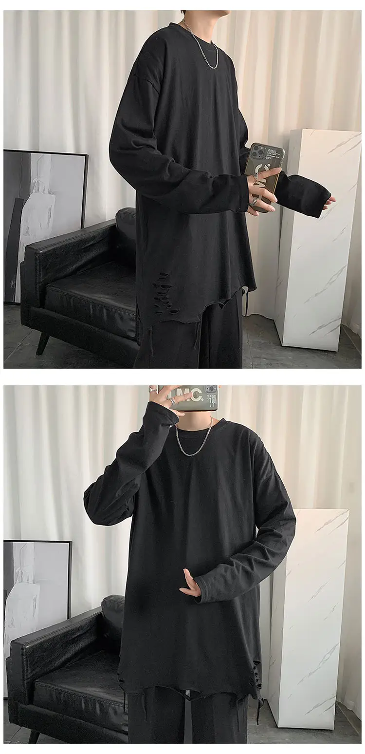 Men White Long Sleeve Holes T-Shirt 2024 — feature 11