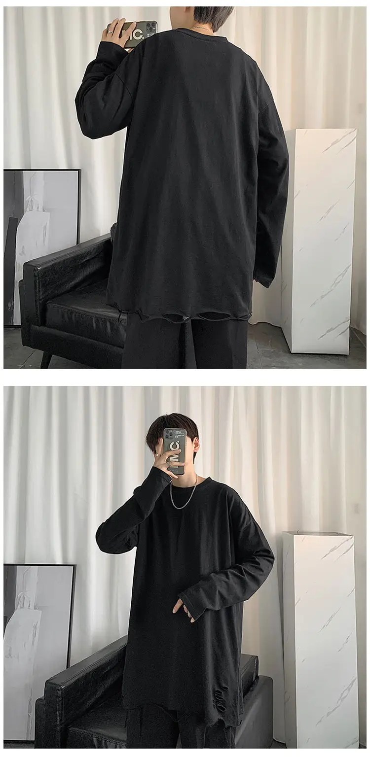 Men White Long Sleeve Holes T-Shirt 2024 — feature 12