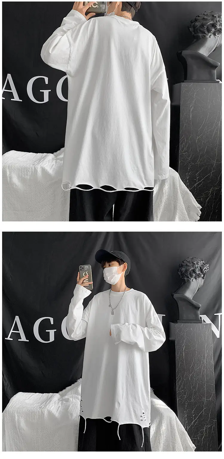 Men White Long Sleeve Holes T-Shirt 2024 — feature 6