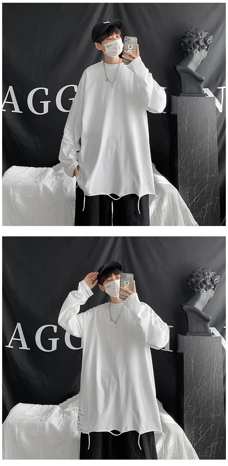Men White Long Sleeve Holes T-Shirt 2024 — feature 7