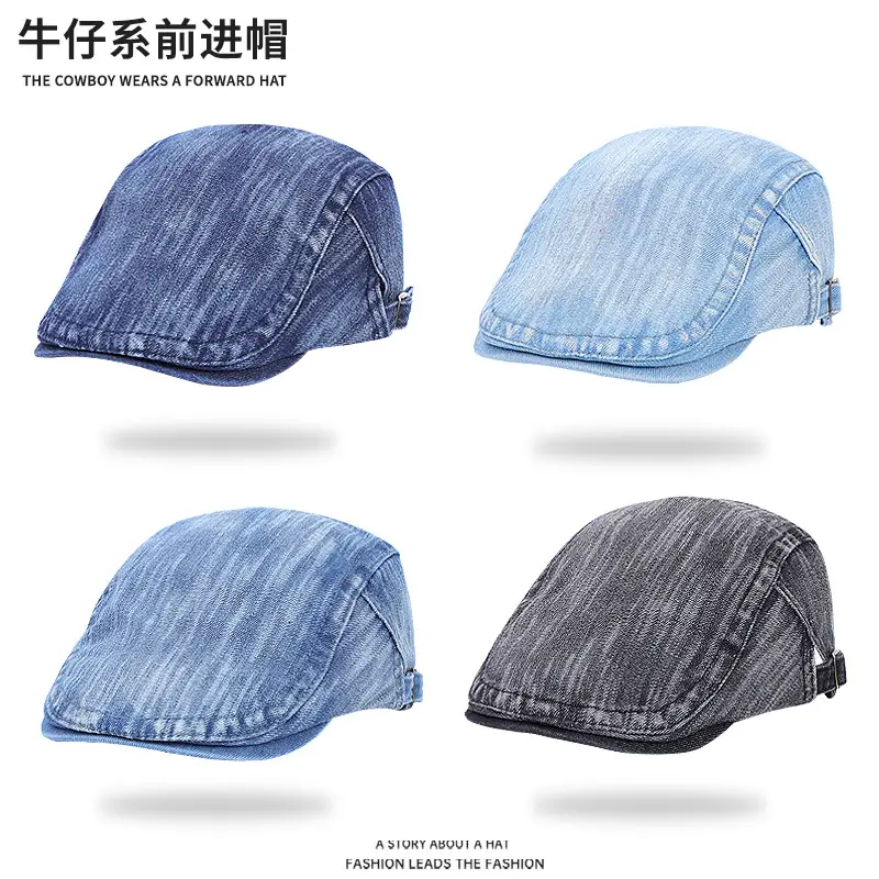 Vintage Blue Washed Cotton Beret for Men Women Spring Summer - Image 5