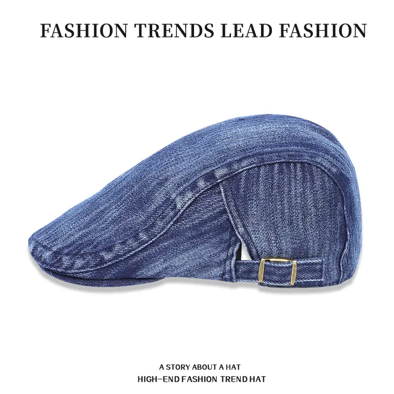 Vintage Blue Washed Cotton Beret for Men Women Spring Summer - Image 6