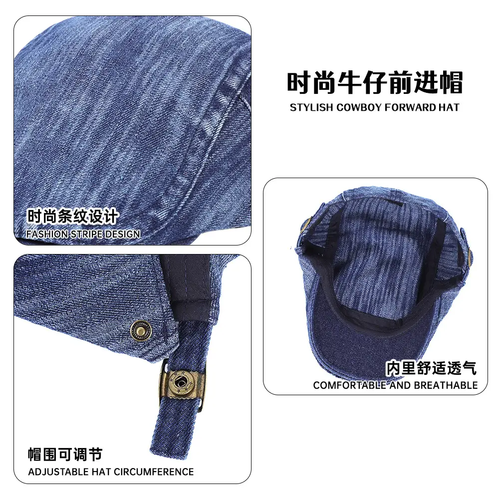 Vintage Blue Washed Cotton Beret for Men Women Spring Summer - Image 7