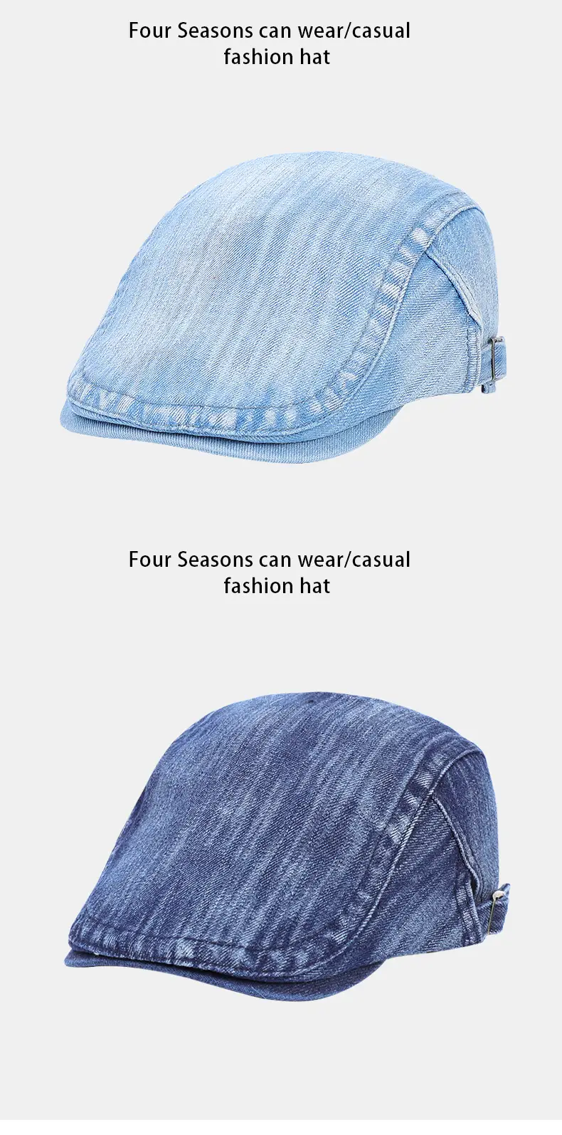 Vintage Blue Washed Cotton Beret for Men Women Spring Summer — feature 7