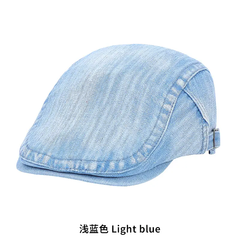 Vintage Blue Washed Cotton Beret for Men Women Spring Summer - Image 3