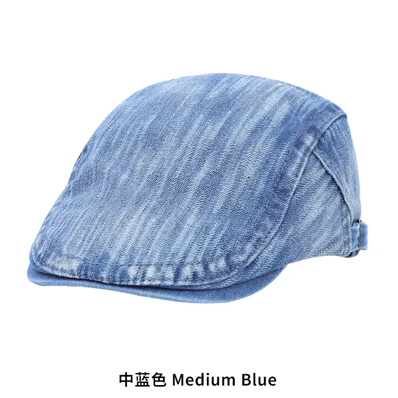 Vintage Blue Washed Cotton Beret for Men Women Spring Summer - Image 4