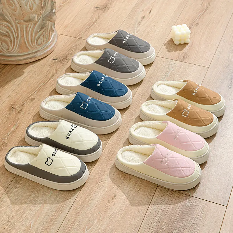 Men's Winter Plush Bear Slippers Cream Grey - Image 8