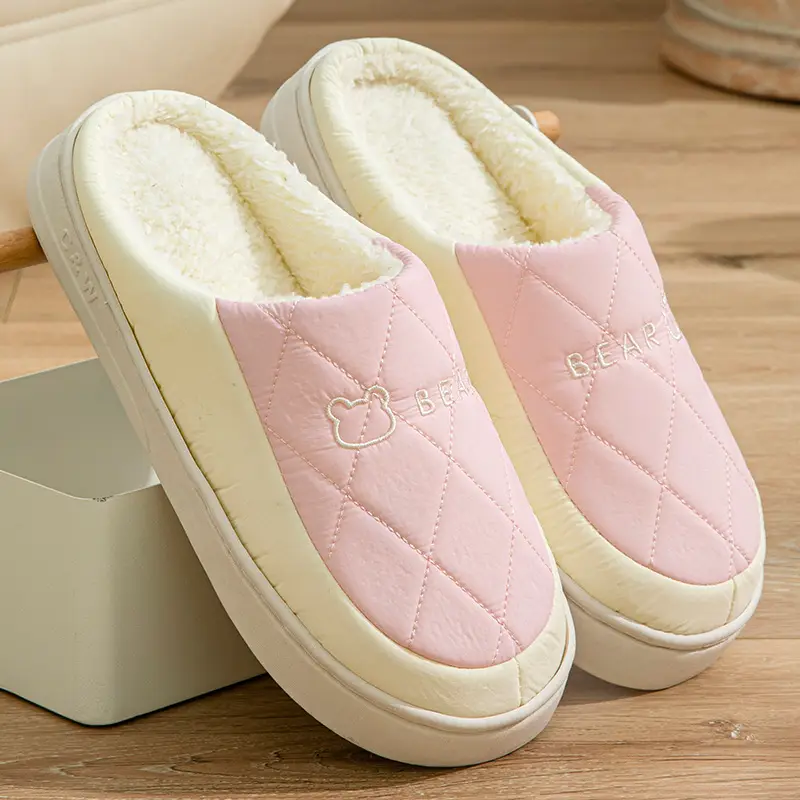 Men's Winter Plush Bear Slippers Cream Grey - Image 3