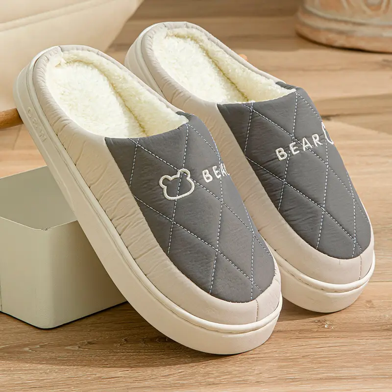 Men's Winter Plush Bear Slippers Cream Grey - Image 4