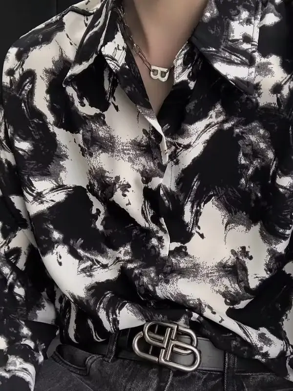 Men's Ink Tie-Dye Long Sleeve Shirt Korean Style - Image 3