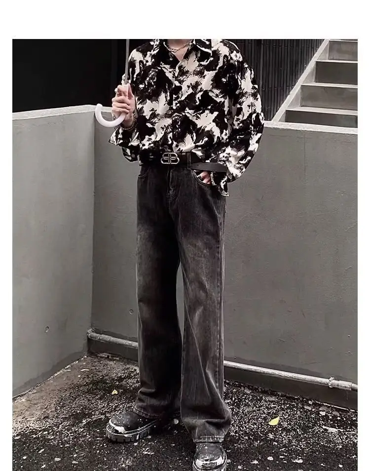 Men's Ink Tie-Dye Long Sleeve Shirt Korean Style — feature 10