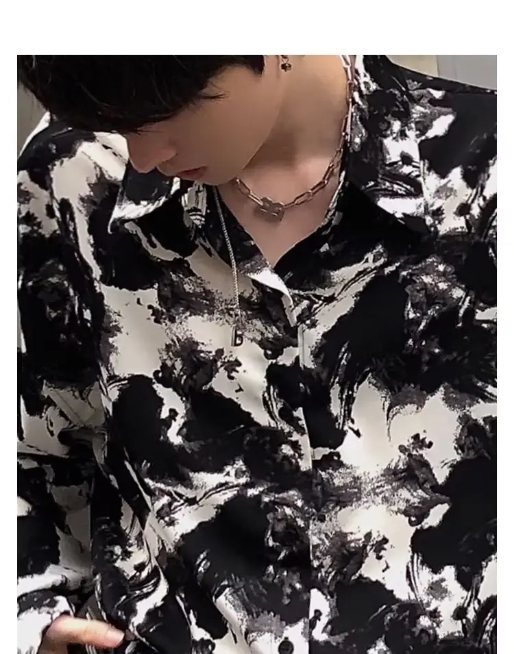 Men's Ink Tie-Dye Long Sleeve Shirt Korean Style — feature 12
