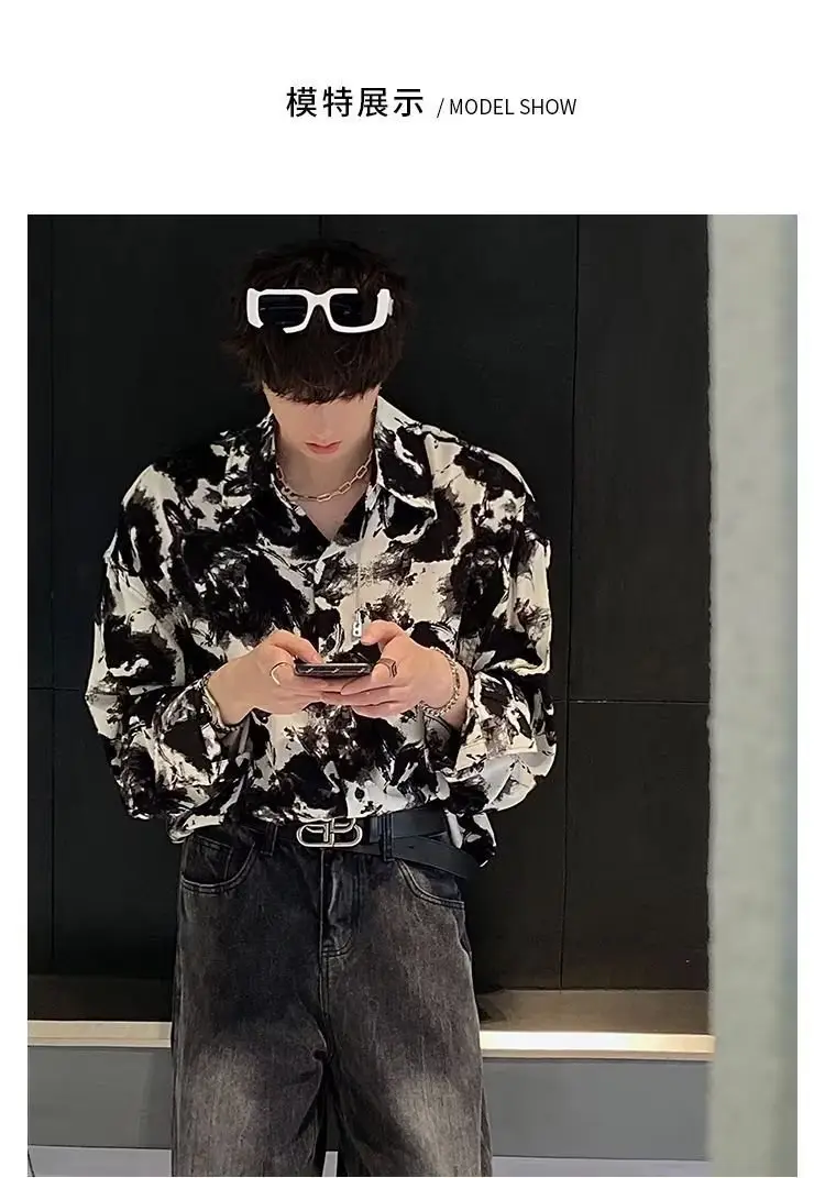 Men's Ink Tie-Dye Long Sleeve Shirt Korean Style — feature 3