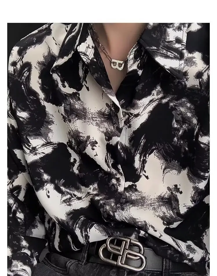 Men's Ink Tie-Dye Long Sleeve Shirt Korean Style — feature 4