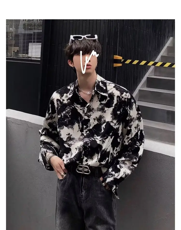 Men's Ink Tie-Dye Long Sleeve Shirt Korean Style — feature 5