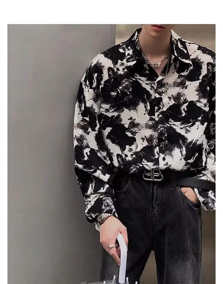 Men's Ink Tie-Dye Long Sleeve Shirt Korean Style — feature 6
