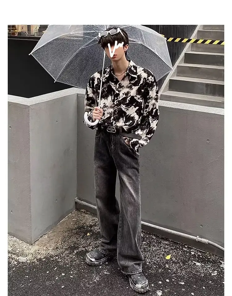 Men's Ink Tie-Dye Long Sleeve Shirt Korean Style — feature 7