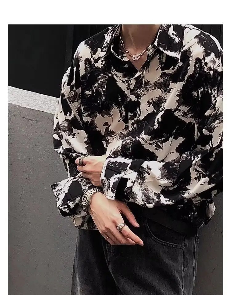 Men's Ink Tie-Dye Long Sleeve Shirt Korean Style — feature 8